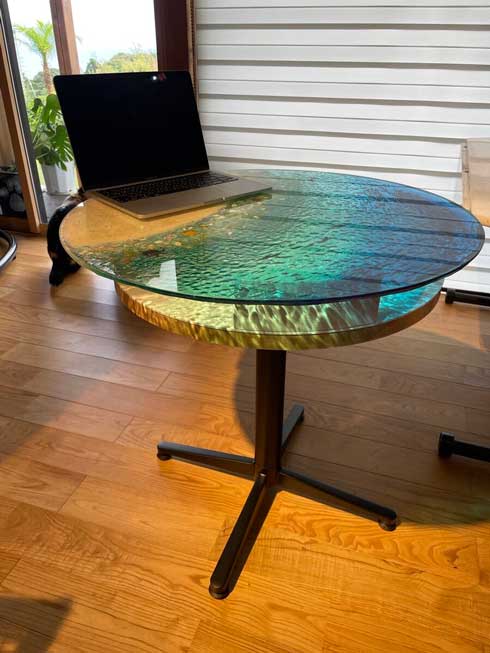 ガラス レジンアート テーブル 南国 ビーチ 海 砂浜 ハンドメイド