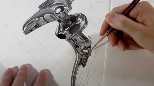 鉛筆 蛇口 絵 金属 光沢 大森浩平