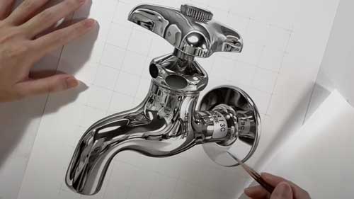 鉛筆 蛇口 絵 金属 光沢 大森浩平