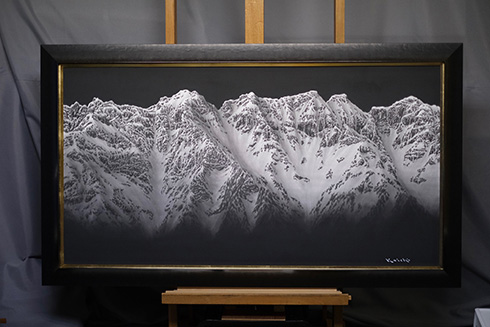 塗り残しで立体を表現した水墨画がすごい　白と黒の濃淡で表現した圧巻の雪山
