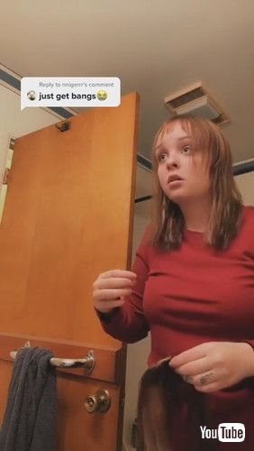 「Girl Cutting Fake Bangs Realizes She is Also Cutting Her Hair || ViralHog」
