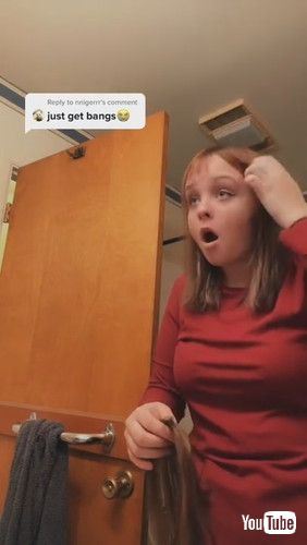 「Girl Cutting Fake Bangs Realizes She is Also Cutting Her Hair || ViralHog」