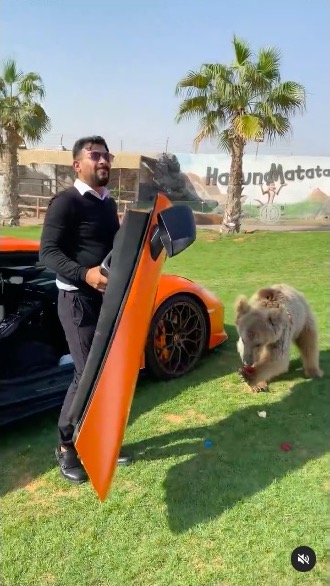 クマ ランボルギーニ ドア 破壊 ぽろり