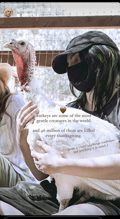 ビリー・アイリッシュ 炎上 ビーガン ベジタリアン 感謝祭 七面鳥 ターキー