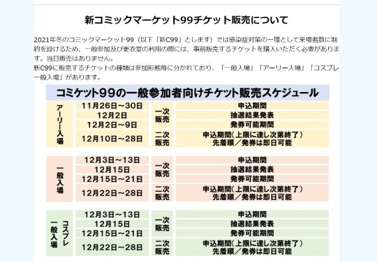 コミックマーケット99のWebサイト