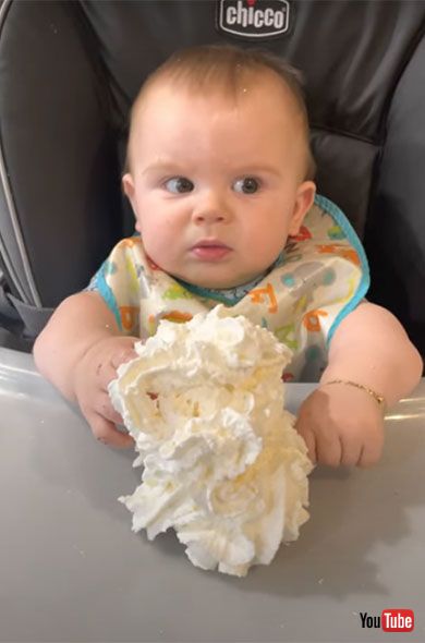 Baby Confused by First Encounter With Whipped Cream || ViralHog