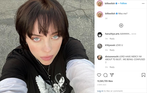 ビリー・アイリッシュ イメチェン ヘアスタイル 茶髪 ブルネット ブロンド 髪形 Instagram