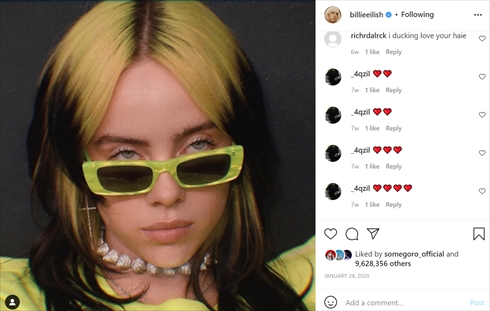 ビリー・アイリッシュ イメチェン ヘアスタイル 茶髪 ブルネット ブロンド 髪形 Instagram