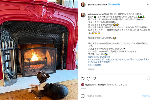 中村江里子 パリ フランス 夫 クリスマス 自宅 Instagram インスタ