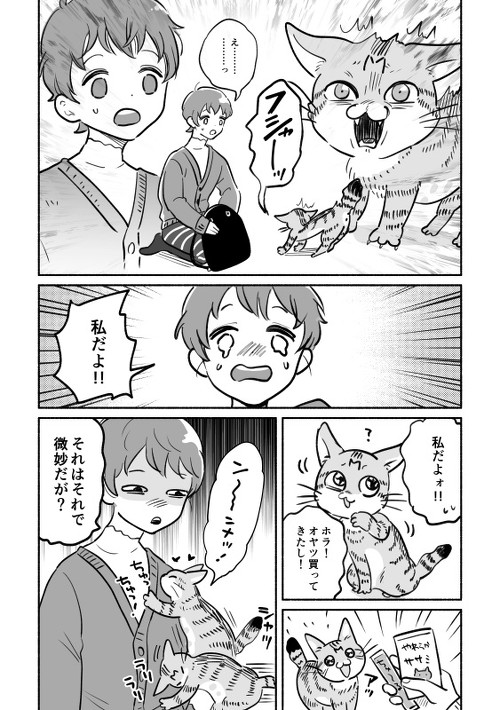 猫マンガ　犬野ねこ　かわいい　シャー　おやつ　ちゅ〜る