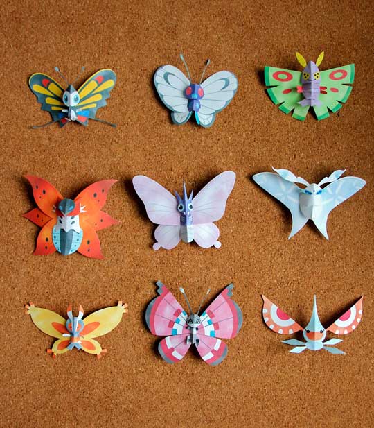 紙 作品 昆虫 蝶と蛾 ポケモン 切り紙 標本 ペーパークラフト