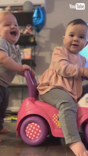 「Baby Boy Belly Laughs While Pushing Twin Sister || ViralHog」