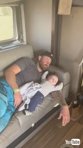 「Baby Tries to Bail From Couch Nap With Dad || ViralHog」