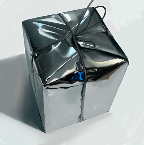 「リアルすぎてCG動画みたい」「写真かと思った」　キラキラ光るギフトボックスの絵が実物みたいですごい