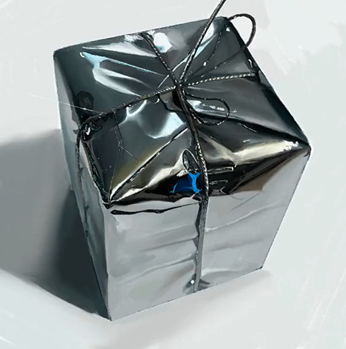 「リアルすぎてCG動画みたい」「写真かと思った」　キラキラ光るギフトボックスの絵が実物みたいですごい