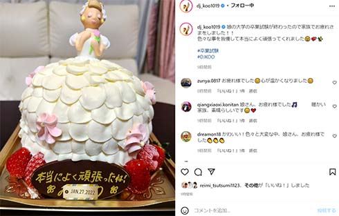 ドレスケーキを公開したDJ KOOさん