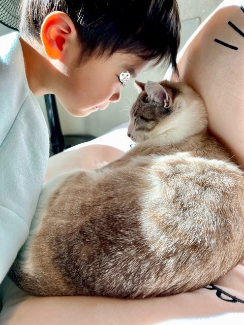 猫吸いする息子さん