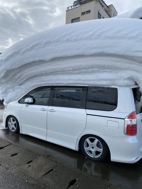 ゆきで寿司のようになった自動車