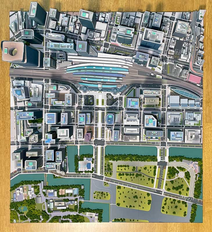 会社員が2年かけて作った「2030年の東京・丸の内」ペーパークラフト模型が驚きの完成度　ステイホーム中にたった1人で製作