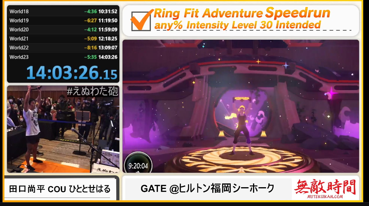 “リングフィットRTA”最高負荷設定で世界新記録達成　深夜3時から14時間掛けて走破