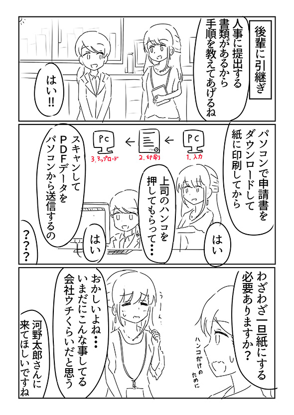 「紙に印刷、捺印もらったら、スキャンしてPDF送って」→「？？？」　ハンコ文化がわずらわしい漫画に河野太郎も「行こうか」