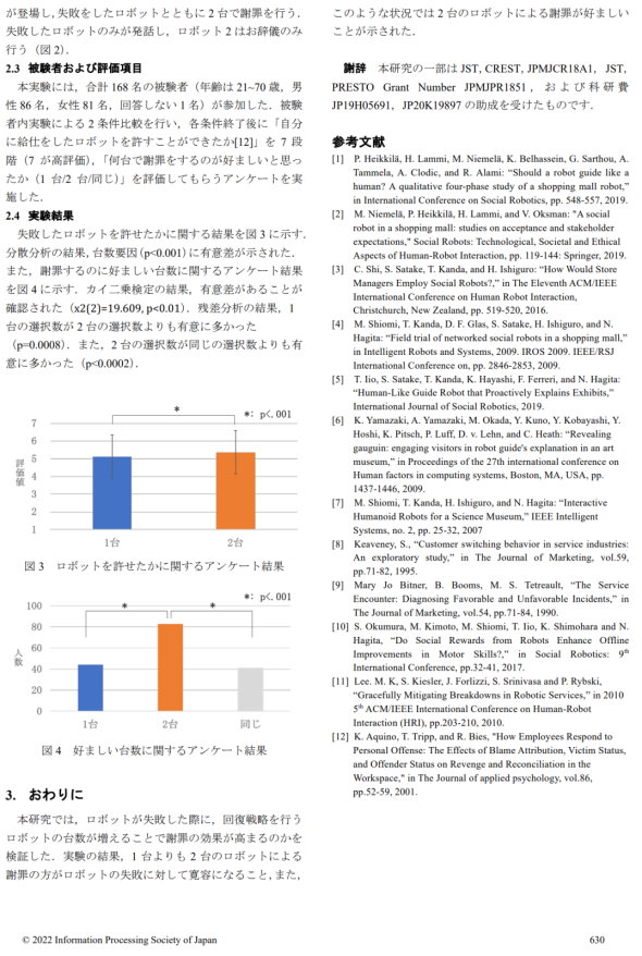 ロボットの謝罪台数と納得度の調査
