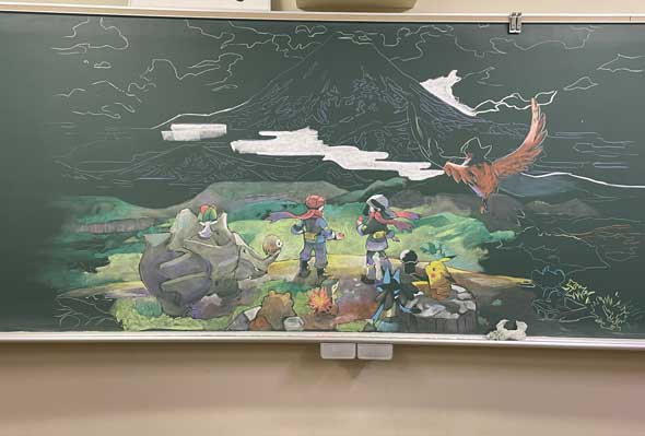 先生 黒板アート チョークアート ポケモン 卒業