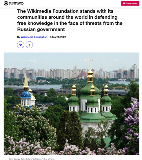 Wikipedia「ロシア政府から削除要請されたが引き下がらない」　ウクライナ侵攻について掲載取り下げ要求されたと明かす