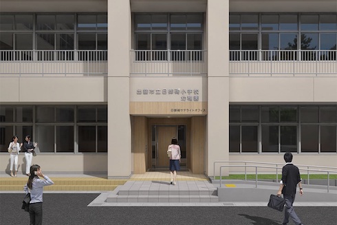 旧小学校校舎を活用したノスタルジックなエントランス