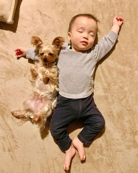 赤ちゃんにうでまくらされるのあちゃん