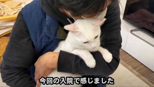 シロップを抱きしめる飼い主