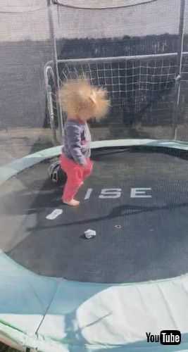 「Little Girl with Wild Hair Plays on Trampoline || ViralHog」ワイルドヘアな少女