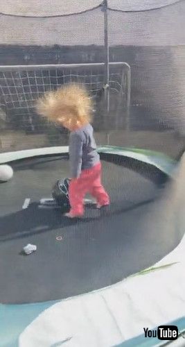 「Little Girl with Wild Hair Plays on Trampoline || ViralHog」