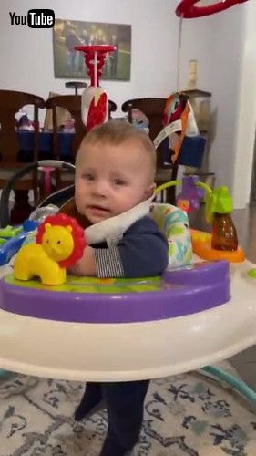 「Toddler Falls Asleep While Playing in Baby Walker - 1308272」