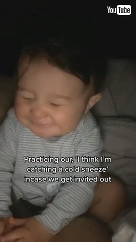 「Baby Fake Sneezes While Imitating Parent - 1296859」