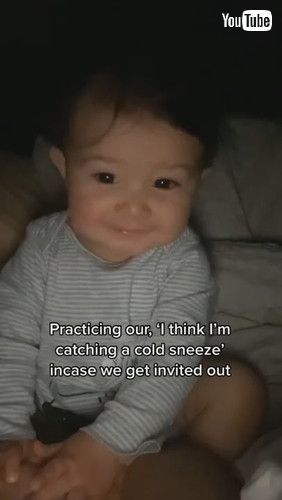 「Baby Fake Sneezes While Imitating Parent - 1296859」