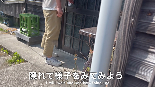 隠れて様子を見るママさん