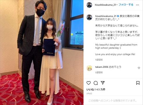 岩隈久志と長女の親子ショット