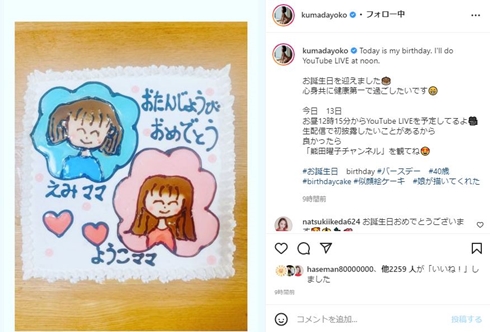 熊田曜子の誕生日ケーキ