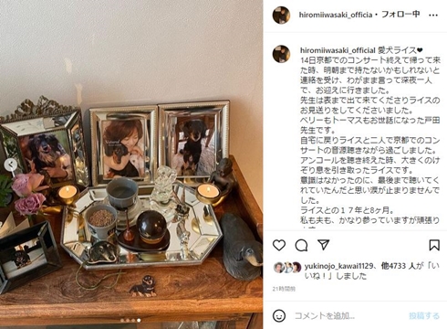 岩崎宏美の飼い犬ライスの祭壇