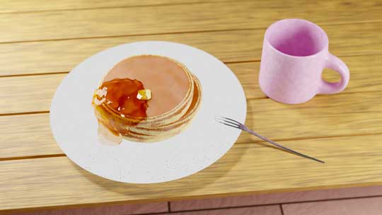 Blender 3D CG パンケーキ シロップ 弾く 撥水