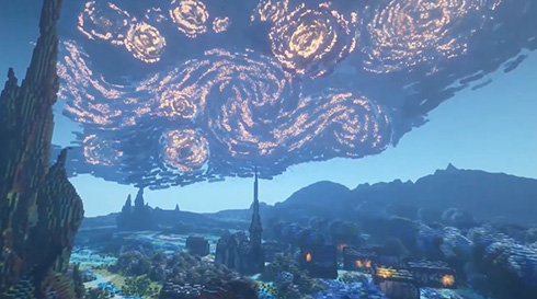 マインクラフトでゴッホ「星月夜」を再現　飲み込まれそうになる迫力がすごい