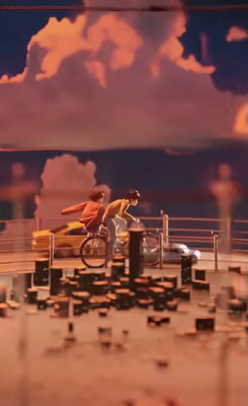 ジブリ「耳をすませば」がモチーフのオルゴールを3DCGアートで表現　自転車で街を走り抜ける二人の姿がすてき