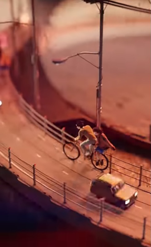 ジブリ「耳をすませば」がモチーフのオルゴールを3DCGアートで表現　自転車で街を走り抜ける二人の姿がすてき