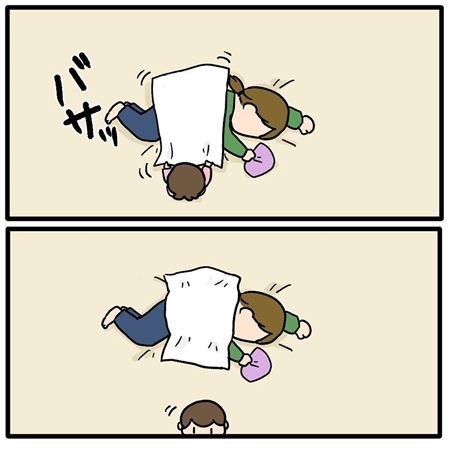 ブランケットをかけるみよちゃん