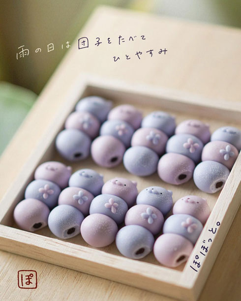 あじさいネコの三色団子・斜め上から