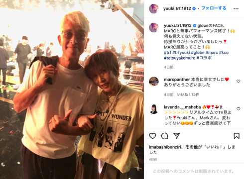 「TRF」YU-KIと「globe」マーク