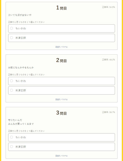 ちいかわか米津玄師かクイズ