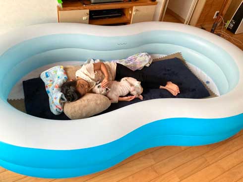 シニアになった愛犬を抱きしめる娘