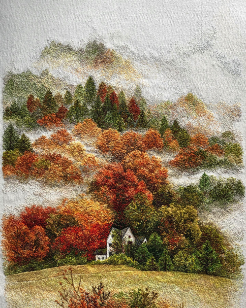 刺しゅうの風景画